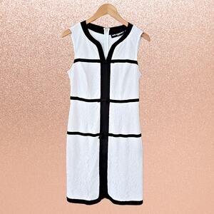 Karl Lagerfeld White Lace Sleeveless Sheath Dress Size 6 Black Contrast Trim Bow
